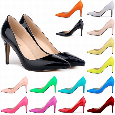 Mujeres bombas zapatos de taco en Pu, zapatos de boda, zapatos del dedo del pie puntiagudo zapatos de plataforma zapatos de cuero tacones finos zapatos de diseñador de mujer de diseño de lujo ► Foto 1/5