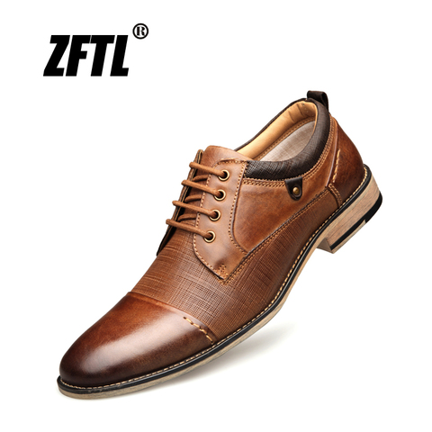 ZFTL Hombre Nuevo vestido zapatos de gran tamaño de los hombres de cuero de vaca zapatos de negocios zapatos de encaje-hombres formal zapatos de moda zapatos de hombre zapatos hechos a mano marrón 01 ► Foto 1/1