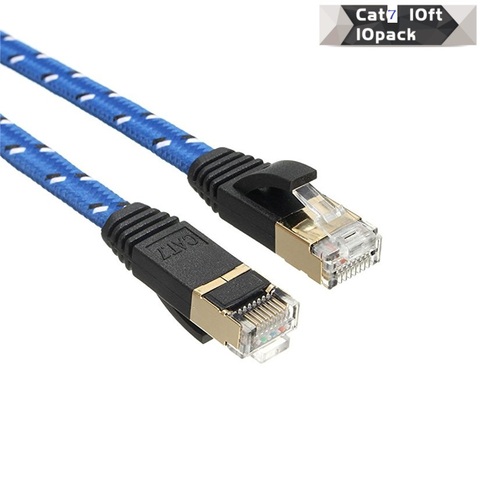 Cable de red Lan CAT7 RJ45 blindado, Cable Ethernet plano, 0,5 m/1m/2m/3m/5m/10m/15m, Cable Lan Gigabit RJ45, paquete de 10 ► Foto 1/6
