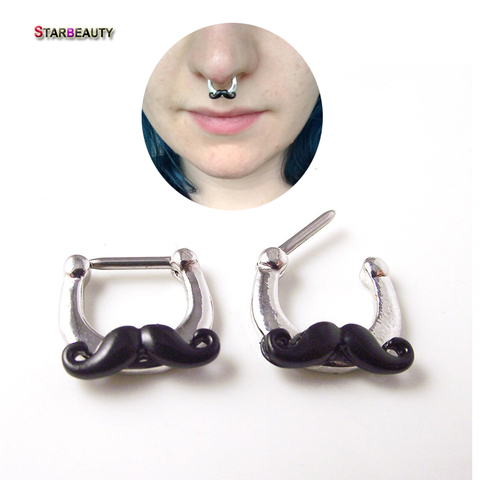 Piercing negro único con forma de bigote para la nariz, Piercing para tabique, nariz, 16G, 1 unidad ► Foto 1/6