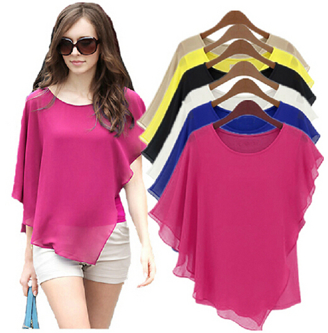 16 Color de talla grande S- 5XL 6XL señoras Chiffon blusas camisas de gasa blusas de murciélago de manga tops camisas mujeres asimétrica camisas ► Foto 1/6