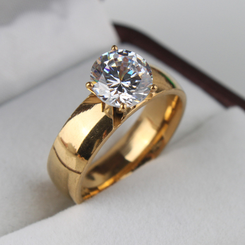 6mm luz Zircon CZ color dorado 316L de acero inoxidable anillos de dedo hombres joyería de las mujeres al por mayor ► Foto 1/4