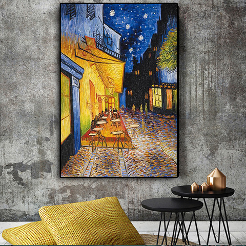 Café de Van Gogh, terraza por la noche, famosa pintura al óleo, reproducciones en lienzo, carteles e impresiones, imagen artística de pared para sala de estar ► Foto 1/6