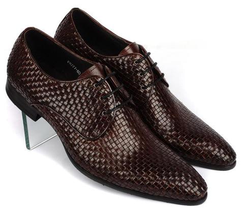 Cuero tejido de moda para hombre de oficina de negocios Zapatos de vestir Zapatos italiano Derby de Oxford zapatos de punta boda fiesta Formal Oxfords ► Foto 1/6