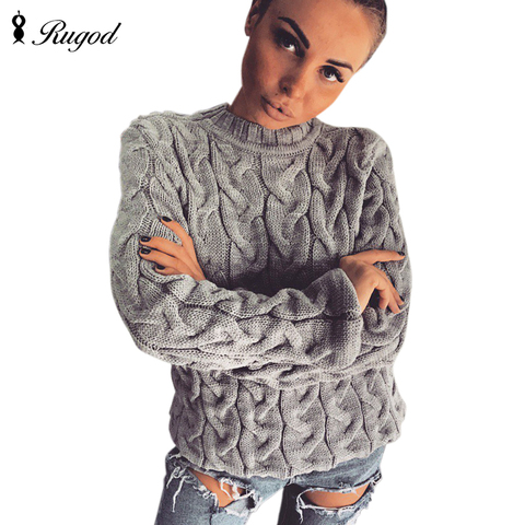 RUGOD 2022 primavera suéter de punto trenzado para mujer moda Multi colores cuello redondo de manga larga suelta Jersey Tops Pull Femme Hiver ► Foto 1/6
