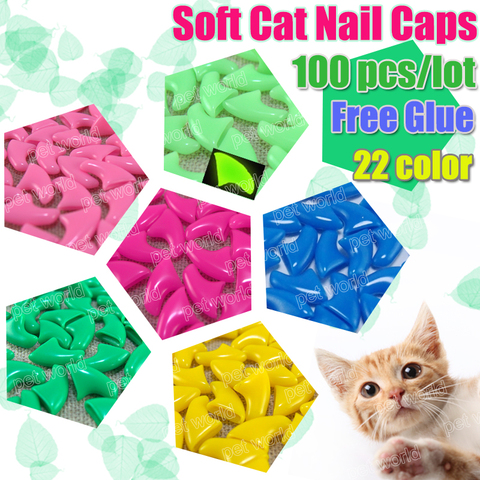 Unids/lote de tapas de uñas suaves para gatos y mascotas, Control de mascotas, Protector de uñas de silicona, garras de gato, pegamento adhesivo gratis, tamaño XS S M L, 100 ► Foto 1/6