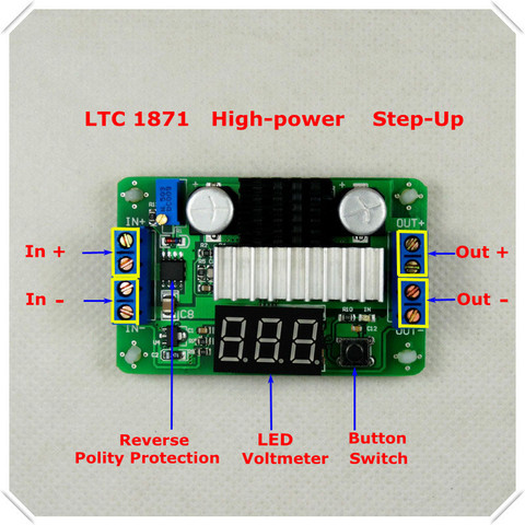 LTC1871-Convertidor de Boost de DC-DC, módulo de fuente de alimentación de alta potencia ajustable, Medidor de Voltaje LED/interruptor de botón ► Foto 1/6