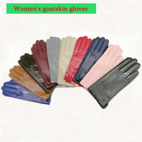 Guantes de piel de cabra para mujer, para primavera fina, forro de rayón, cuero, estilo perforado, reparación, transpirables, verano, guantes de conducción de piel de oveja ► Foto 1/6