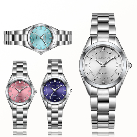 CHRONOS-relojes de lujo con diamantes de imitación para mujer, de cuarzo de acero inoxidable, de negocios, con movimiento de cuarzo japonés ► Foto 1/6