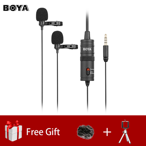 BOYA-Micrófono Dual omnidireccional Lavalier BY-M1DM, micrófono de solapa con Clip para Iphone, Smartphones, cámaras, grabadora de Audio ► Foto 1/6