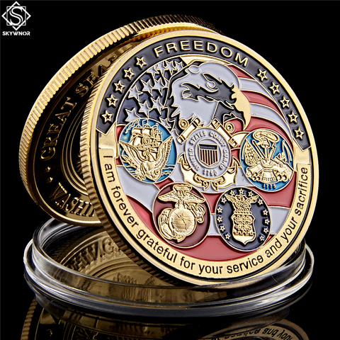 Marina de EE. UU. USAF USMC Coast Guard Army Freedom Eagle Gold Plate Rare Challenge Coin Collection ► Foto 1/6