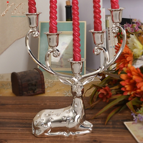 IMUWEN-candelabro decorativo de aleación de Zinc con forma de Reno y Metal, acabado plateado brillante, 5 brazos, candelabro ► Foto 1/5