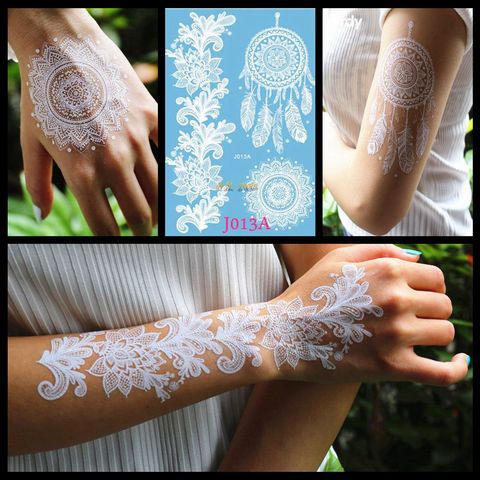 Tatuaje temporal de atrapa sueños para mujer, pasta de tatuaje arte corporal de boda, pegatinas falsas impermeables de Henna blanca ► Foto 1/6