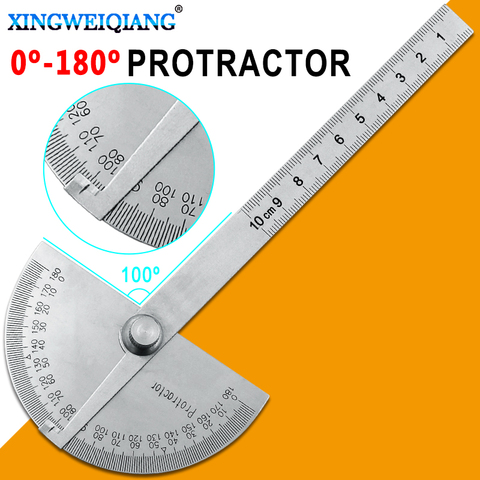 0-180Degrees 10cm ángulo gobernante goniómetro inoxidable transportador de acero cabeza redonda de la regla de la madera ángulo cuadrado en la esquina de prueba ► Foto 1/6