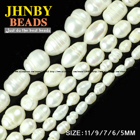 JHNBY-Cuentas de perlas de granos de arroz de alta calidad, cuentas sueltas ovaladas de piedra blanca Natural, 5/6/7/9/11MM, fabricación de pulseras de joyería DIY ► Foto 1/4