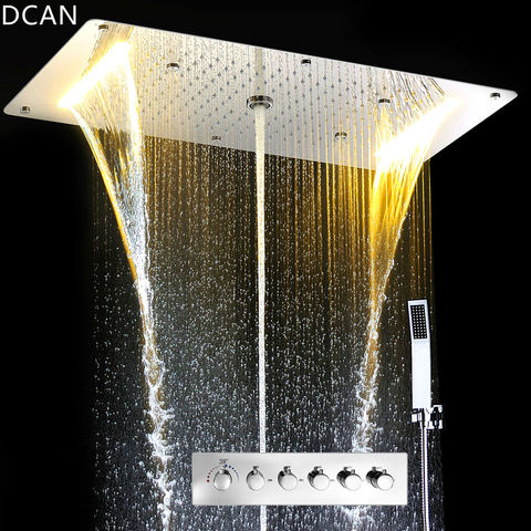 Conjunto de ducha de lujo, accesorios de techo, tira Led multifunción, conjunto de cabezal de ducha con lluvia, cascada, niebla, columna de agua ► Foto 1/6