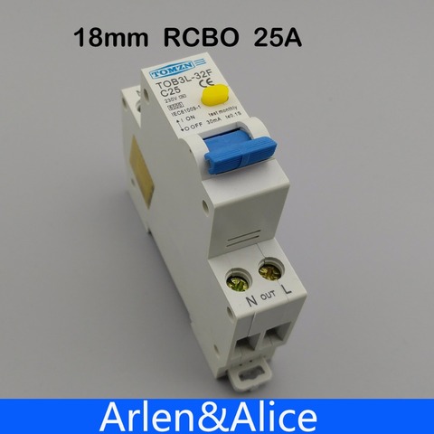 Interruptor automático diferencial de corriente Residual 18MM RCBO 25A 1P + N 6KA con protección contra sobrecorriente y fugas ► Foto 1/6