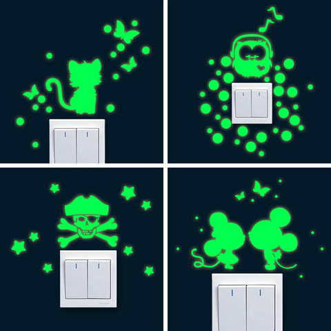 Adhesivo para interruptor de pared con dibujos de gato casero para dormitorio, pegatina fluorescente para pared, póster ► Foto 1/5