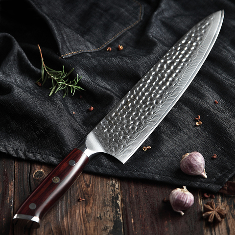 HEZHEN-cuchillo de carnicero japonés de acero damasco, 10 pulgadas, Santoku, Chef, con mango de Dalbergia, VG10 ► Foto 1/1