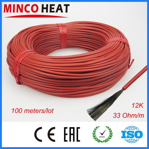 Cable de calefacción de fibra de carbono, cubierta de goma de silicona mejorada, 33 Ohm/m 3mm, 100 metros ► Foto 1/3