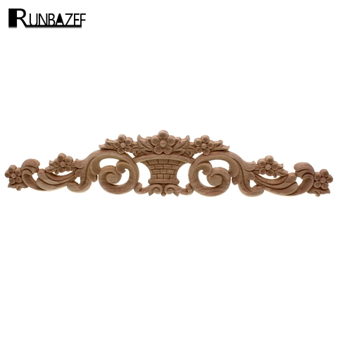 RUNBAZEF-calcomanía Vintage de madera tallada, apliques de incrustación, decoración sin pintar, armarios, mesa, muebles, figurita de esquina de madera decorativa ► Foto 1/6