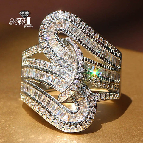 YaYI joyería de moda princesa corte 5.6CT circón blanco Color plata anillos de compromiso anillos de boda anillos de fiesta ► Foto 1/6