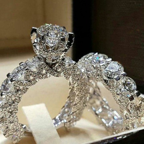 IPARAM elegante anillo de circonio tipo joyería Color plata compromiso anillo de boda Conjunto para las mujeres 2022 circón de cristal a la moda joyería ► Foto 1/6