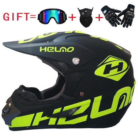 1set moto rcycle moto Cruz carretera Casco con gafas máscara guantes ATV suciedad bicicleta Casco de carreras hombres/mujeres de Casque moto Casco ► Foto 1/6