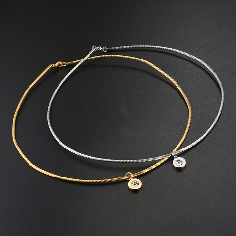 MSX Simple collar de acero inoxidable de plata de oro de collar de cadena de números romanos pequeño redondo Zircon colgante de collar para las mujeres ► Foto 1/6
