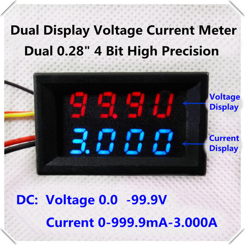 RD pantalla LED Dual 4 bits DC 0-100 V/1A/3A 0,28 voltímetro Digital Coche medidor de corriente de voltaje 5 cables [4 unids/lote] ► Foto 1/1