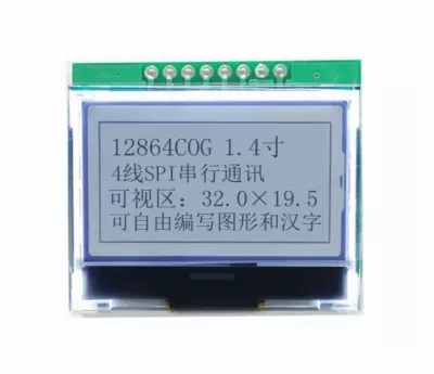 Módulo LCD de 1,4 pulgadas 128x64 128x64 COG 12864, controlador st7565, 3,3 V/5V, gris, retroiluminación blanca, 8 pines, 4 cables, interfaz SPI ► Foto 1/2