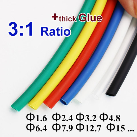 Tubo Termocontraíble de doble pared de 1,6/2,4/3,2/4,8/6,4/7,9/15mm, relación 3:1, kit de cables de envoltura de alambre y revestimiento adhesivo ► Foto 1/3