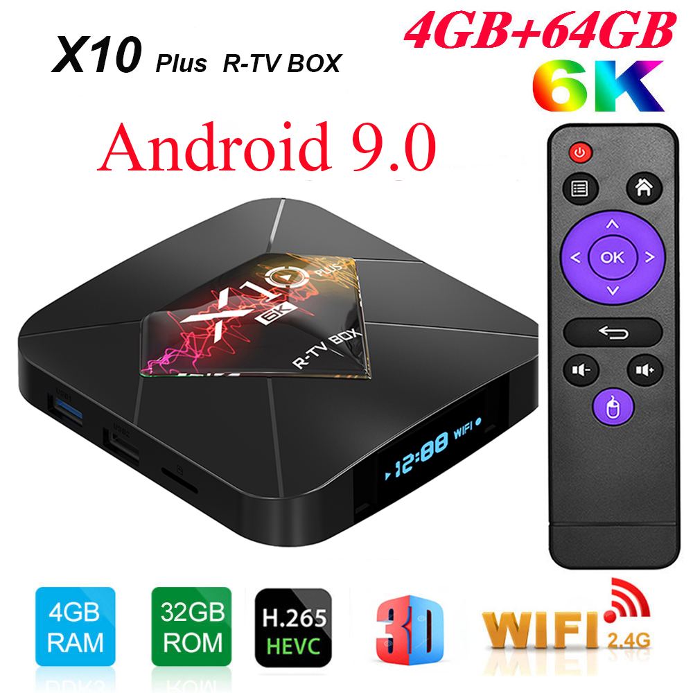 R-TV caja X10 Plus Android 9,0 Smart TV BOX Allwinner H6 2,4G WiFi 4GB RAM 32 GB/64 GB ROM Set Top Box USB3.0 H.265 6K reproductor de medios ► Foto 1/6