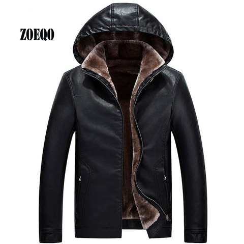 ZOEQO chaqueta de invierno los hombres grueso chaquetas de cuero de los hombres nuevos de abrigo de moda de piel de PU abrigo con sombrero de cuero chaquetas de los hombres gran oferta ► Foto 1/1