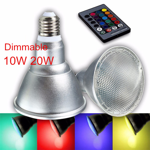 Regulable, 10W, 20W, PAR30, PAR38, E27, RGB, bombilla LED que cambia de Color, foco de inundación con Control remoto, CA 110v, 220V ► Foto 1/2