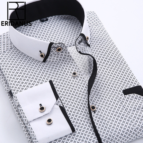 Gran tamaño 4XL vestido de los hombres 2016 nueva llegada de corte Slim de manga larga de botón Collar de alta calidad impreso camisas de negocios M014 ► Foto 1/6