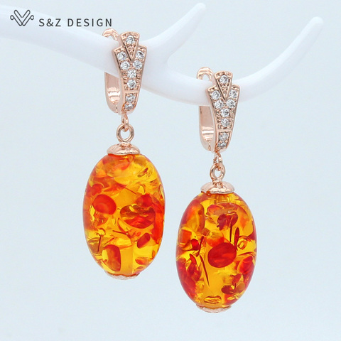 S & Z-pendientes colgantes con forma de amberos y flores para mujer, aretes, Estilo Vintage, étnico, oro rosa, 585 ► Foto 1/6