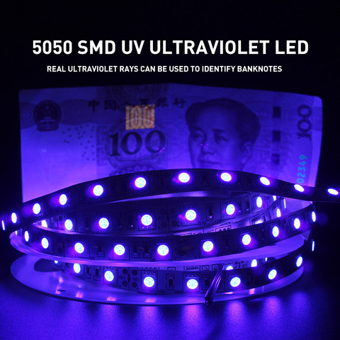 Tira de luces LED ultravioleta para DJ, 5050 SMD, 0,5-5M, cinta impermeable, púrpura, Flexible, DC12V, 395-405nm ► Foto 1/6