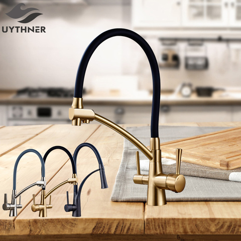 Uythner-grifo giratorio Flexible para purificación de cocina, doble boquilla, mezclador de agua pura caliente y fría ► Foto 1/6