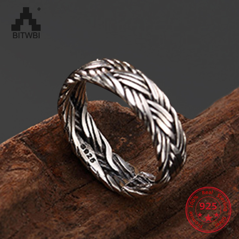 Anillo ajustable de Plata de Ley 925 para hombre y mujer, sortija única tejida a mano antigua, joyas de giro Vintage, regalo de joyería ► Foto 1/6