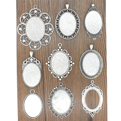 4 unids/lote ajuste 30x40mm cabujón de cristal ovalado Base ajuste bandeja colgante para joyería DIY Fabricación de plata antigua color FM4016 ► Foto 1/1