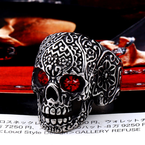 Beier nueva tienda 316L de acero inoxidable del cráneo de la moda para los hombres, anillo rojo, ojos azules, anillo de joyería de calidad regalo LLBR8-644R ► Foto 1/4