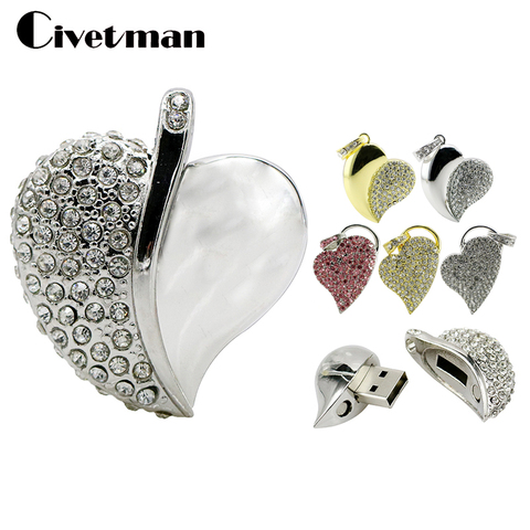 Corazón de cristal USB Flash Drive collar con bolígrafo Drive 8GB 16GB 32GB 64GB 128GB 256GB joyas USB Stick de memoria, Pendrives disco Flash ► Foto 1/6