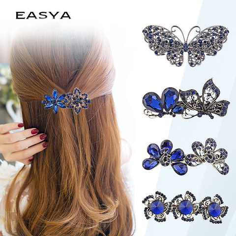 EASYA-pasadores de pelo de Metal Vintage para niña y mujer, pinzas para el pelo con diamantes de imitación de cristal, flor, mariposa, accesorios para el cabello, tocados ► Foto 1/6