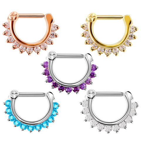 1 unid pieza de acero inoxidable colorido cristal gema Tribal Hinged nariz Septum Clicker pezón oreja puño Piercing anillo joyería encantadora 16g ► Foto 1/6