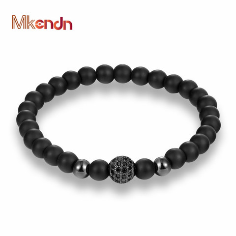 MKENDN-pulsera con bolas de circonia cúbica negra para hombre, brazalete con abalorios mate de piedra Natural, joyería para hombre, pulsera de Yoga ► Foto 1/6