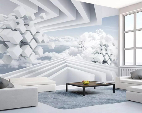 Papel de pared de Beibehang foto geométrica espacio azul cielo nubes blancas 3d TV estéreo pared habitación dormitorio 3d papel pintado ► Foto 1/2