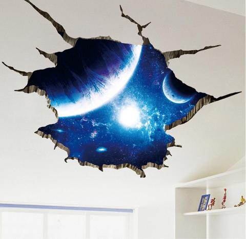 Pegatinas de pared 3D de planetas del espacio exterior para sala de estar, decoración de suelo, vinilo artesanal, decoración de pared para el hogar ► Foto 1/6