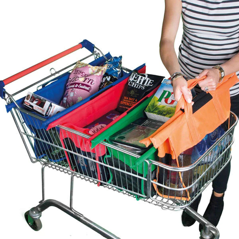 Bolsas de comestibles reutilizables, organizador para carrito, bolso de compras, tamaño para carros de supermercado más pequeños, bolsa ecológica plegable ► Foto 1/1
