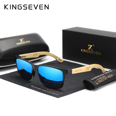 KINGSEVEN-gafas de sol de aluminio con diseño Original para hombre, lentes de sol polarizadas hechas a mano de madera Natural de bambú para dama ► Foto 1/5